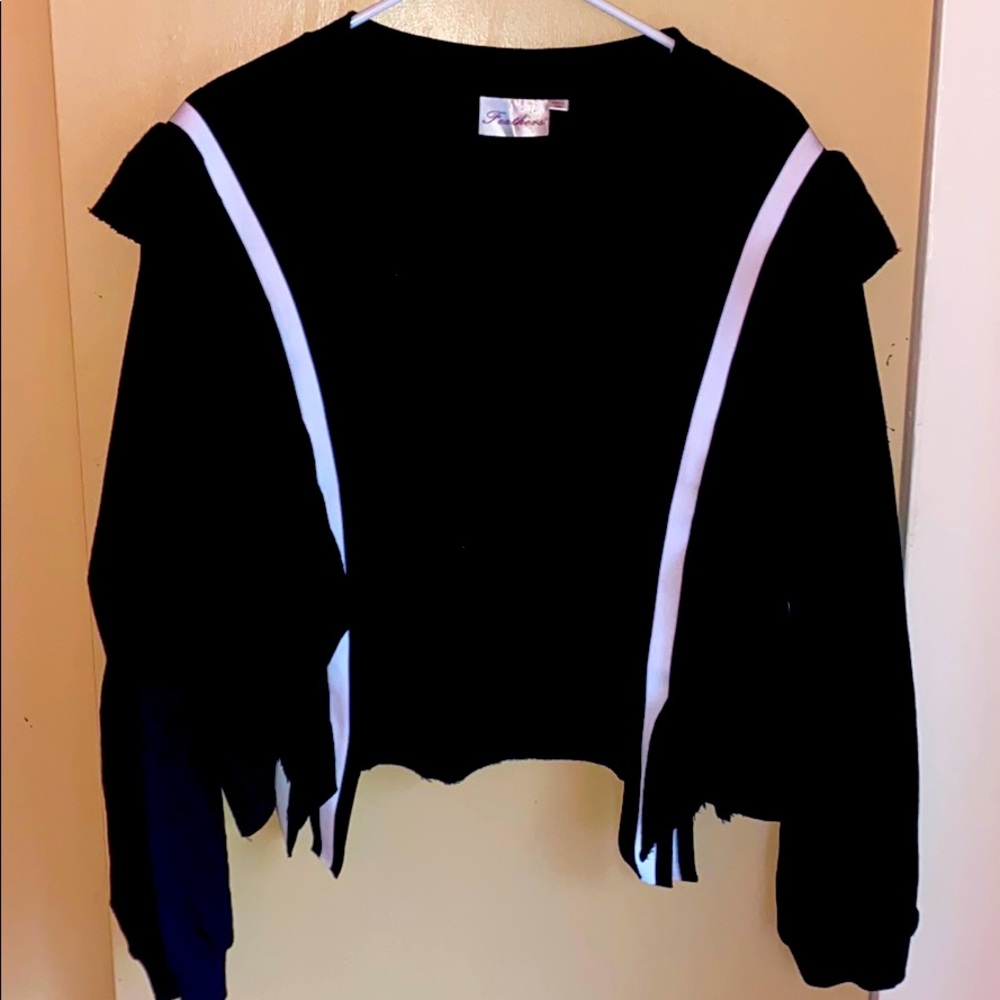 Unique ruffle white strap design long sleeve